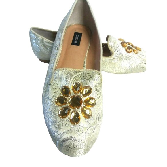 Elegant Slip-On Brocade Flats Slippers Ballet Size 8.5 Embellishment Gold Silver - Picture 7 of 10